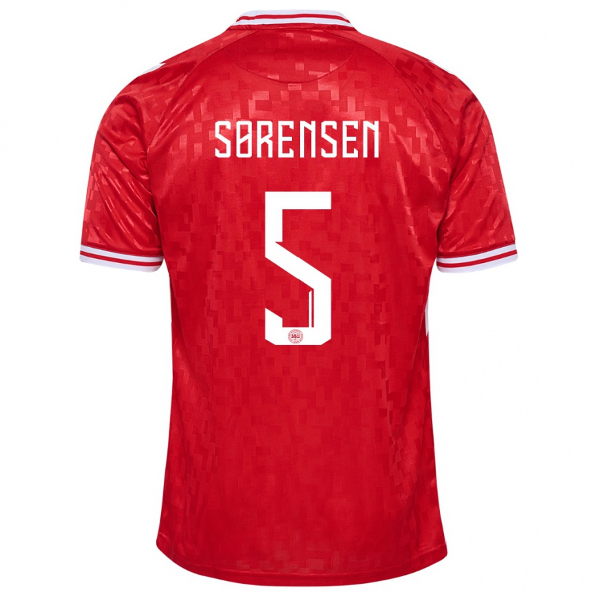 キッズフットボールデンマークシモン・ボイェ・ソーレンセン#5赤ホームシャツ24-26ジャージーユニフォーム