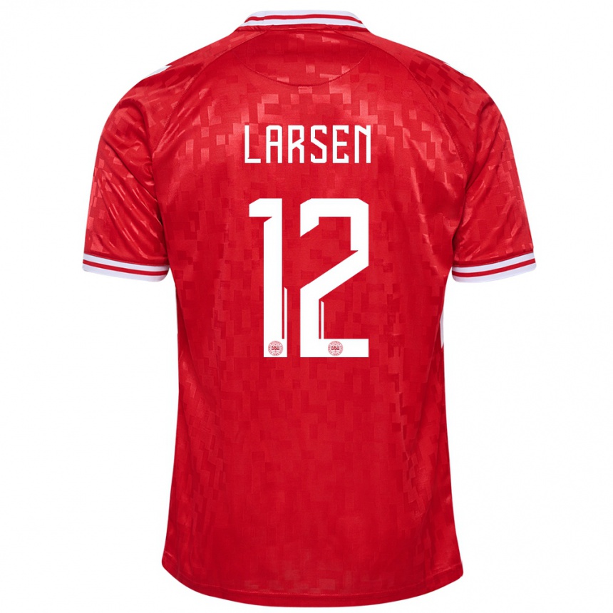 キッズフットボールデンマークスタイン・ラーセン#12赤ホームシャツ24-26ジャージーユニフォーム
