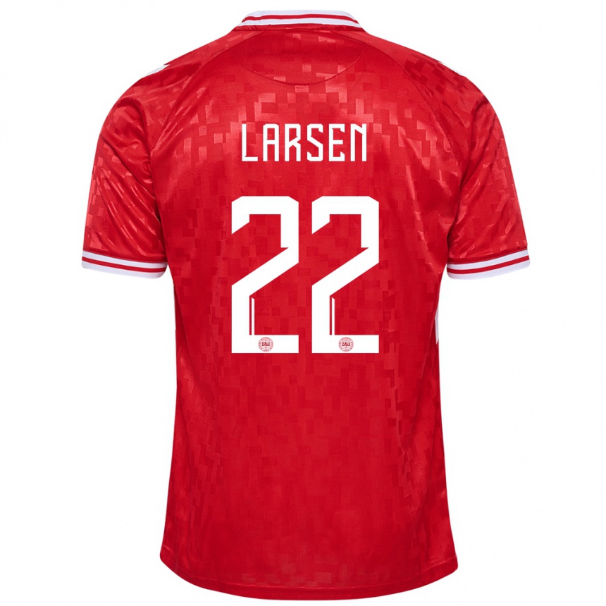 キッズフットボールデンマークキャサリン・ラーセン#22赤ホームシャツ24-26ジャージーユニフォーム