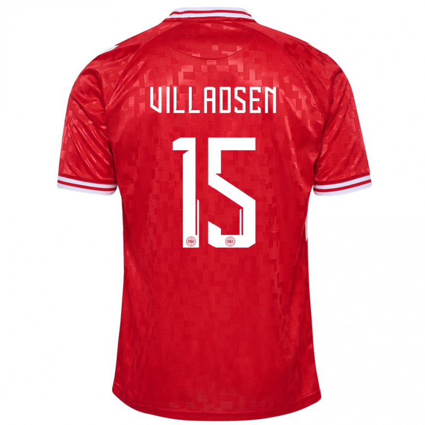 キッズフットボールデンマークオリヴァー・ヴィラドセン#15赤ホームシャツ24-26ジャージーユニフォーム