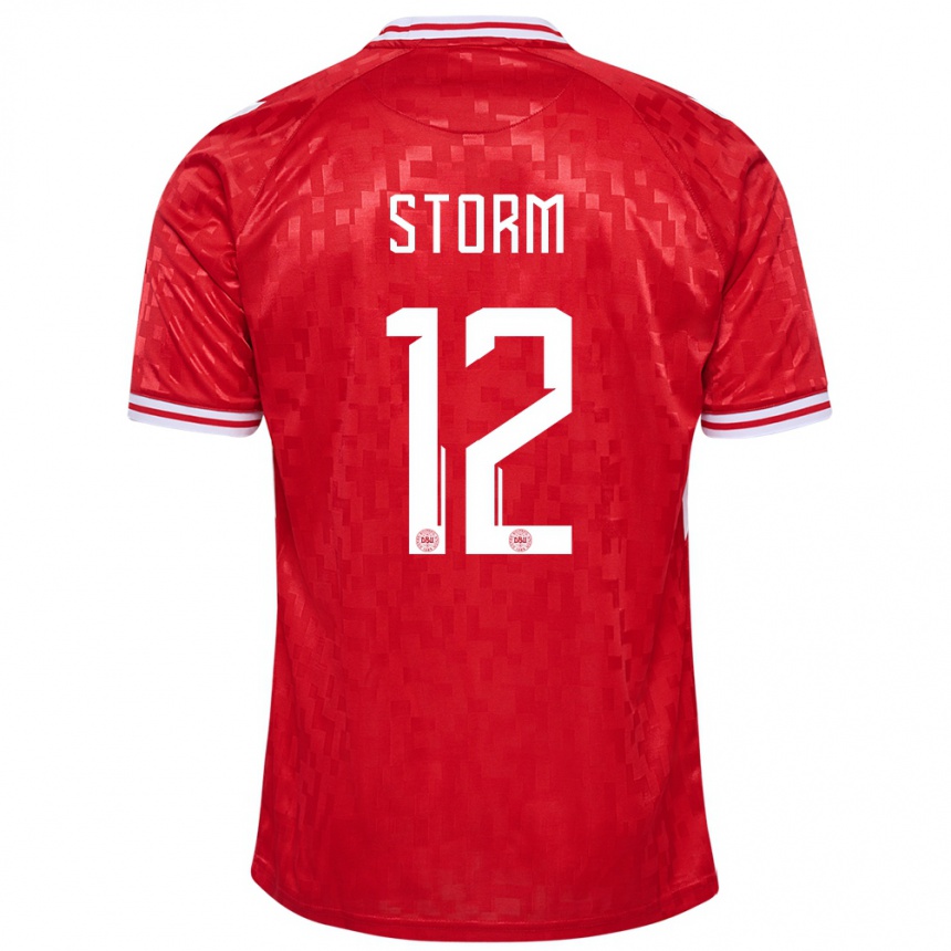 キッズフットボールデンマークトバイアス・ストーム#12赤ホームシャツ24-26ジャージーユニフォーム