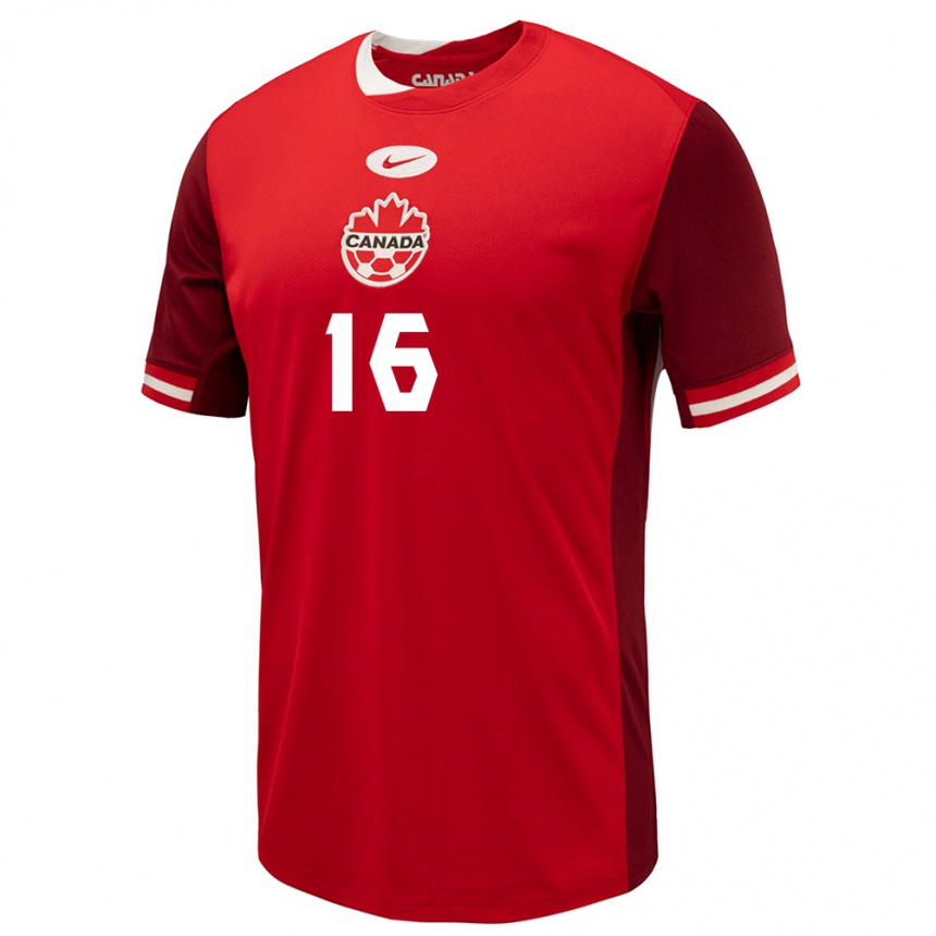 キッズフットボールカナダカラム・モンゴメリー#16赤ホームシャツ24-26ジャージーユニフォーム