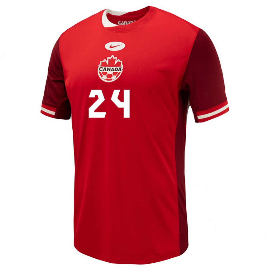 キッズフットボールカナダエーブリヌ・ビアン#24赤ホームシャツ24-26ジャージーユニフォーム