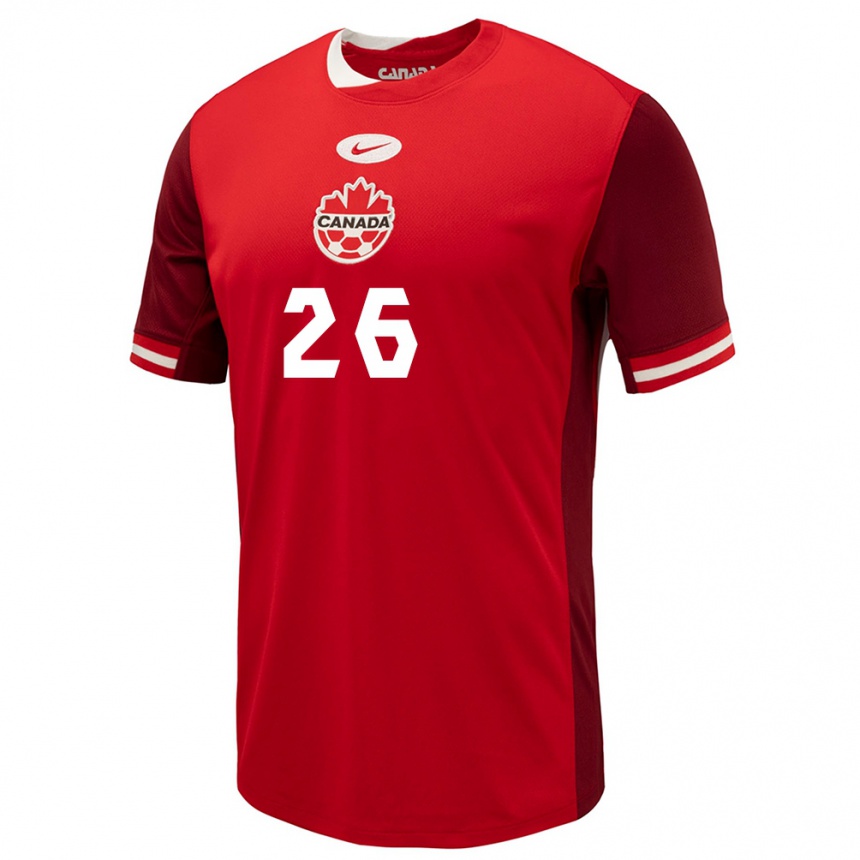 キッズフットボールカナダゾーイ・バーンズ#26赤ホームシャツ24-26ジャージーユニフォーム