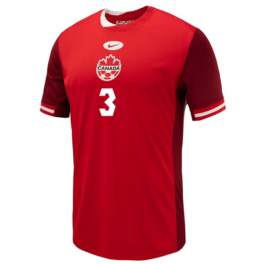 キッズフットボールカナダガエル・デ・モンチニー#3赤ホームシャツ24-26ジャージーユニフォーム
