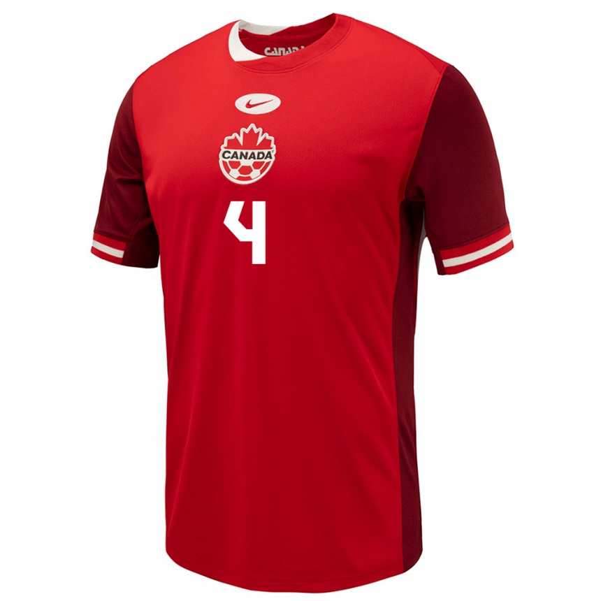 キッズフットボールカナダシェリナ・ザドルスキー#4赤ホームシャツ24-26ジャージーユニフォーム