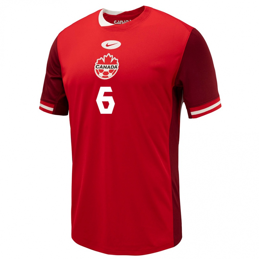 キッズフットボールカナダディアン・ローズ#6赤ホームシャツ24-26ジャージーユニフォーム