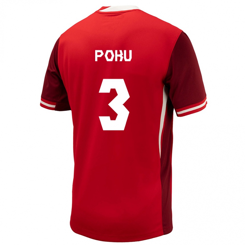 キッズフットボールカナダクワシ・ポク#3赤ホームシャツ24-26ジャージーユニフォーム