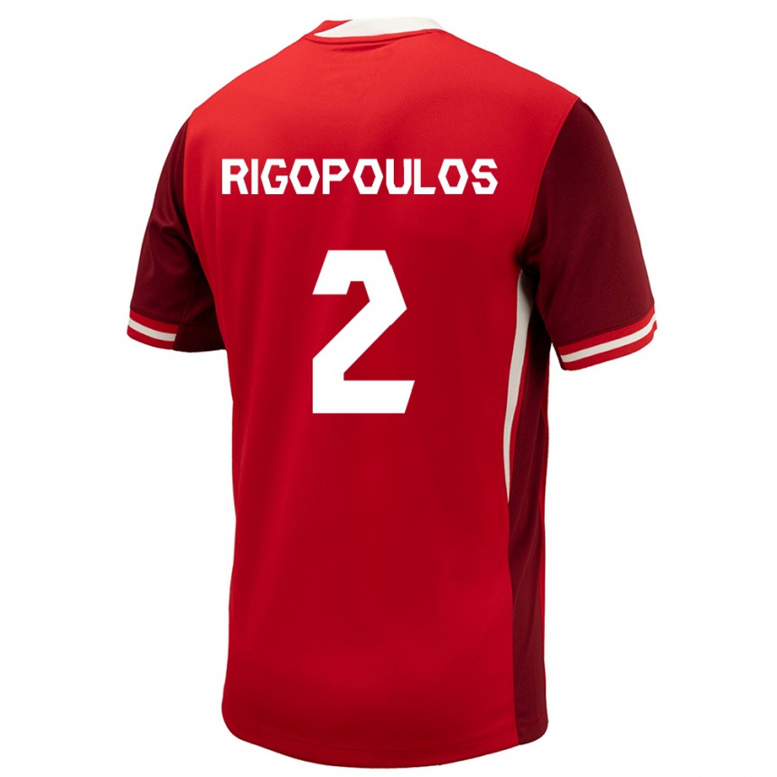 キッズフットボールカナダTheo Rigopoulos#2赤ホームシャツ24-26ジャージーユニフォーム