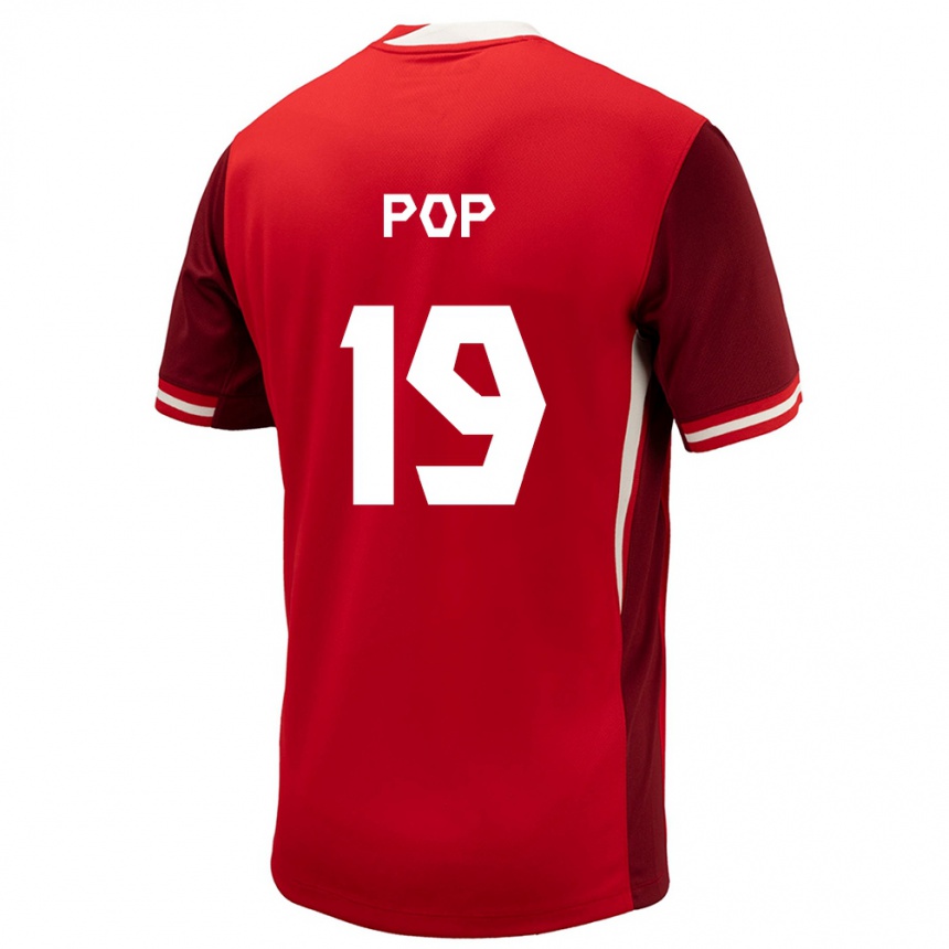 キッズフットボールカナダErik Pop#19赤ホームシャツ24-26ジャージーユニフォーム