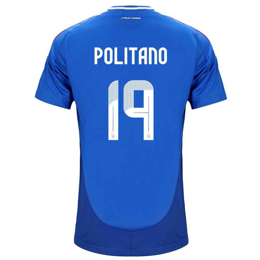 キッズフットボールイタリアマッテオ・ポリターノ#19青ホームシャツ24-26ジャージーユニフォーム
