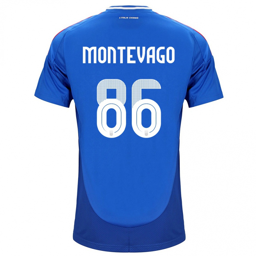キッズフットボールイタリアDaniele Montevago#86青ホームシャツ24-26ジャージーユニフォーム