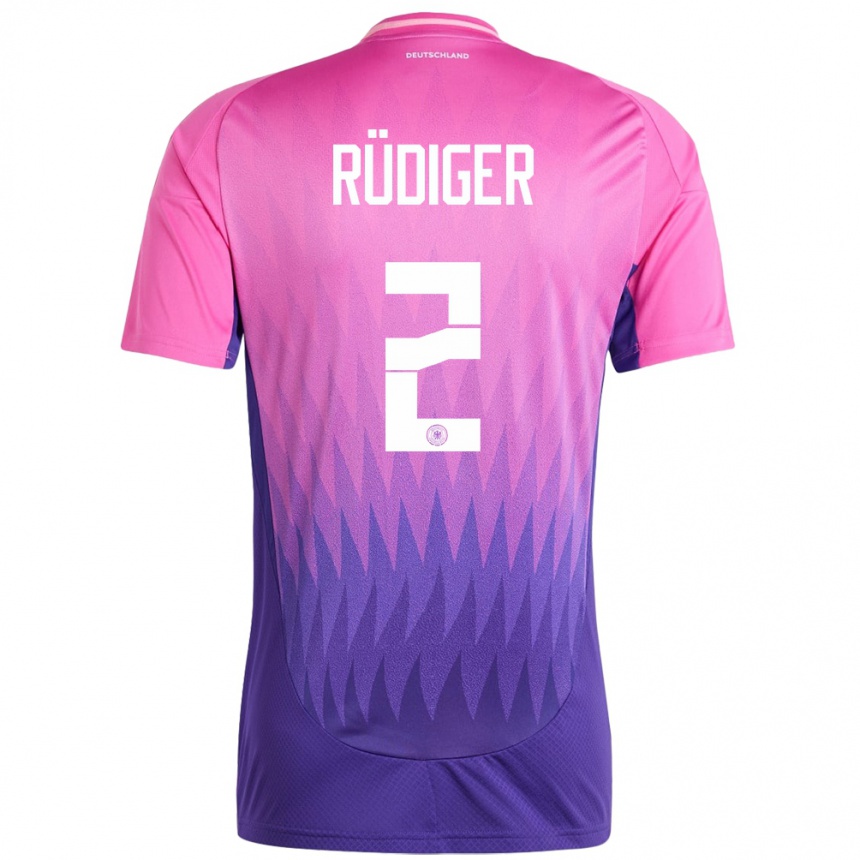 キッズフットボールドイツアントニオ・リュディガー#2ピンクパープルアウェイシャツ24-26ジャージーユニフォーム