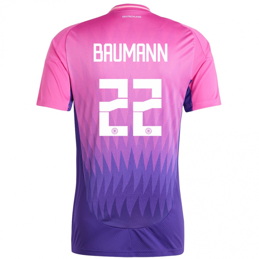 キッズフットボールドイツオリヴァー・バウマン#22ピンクパープルアウェイシャツ24-26ジャージーユニフォーム