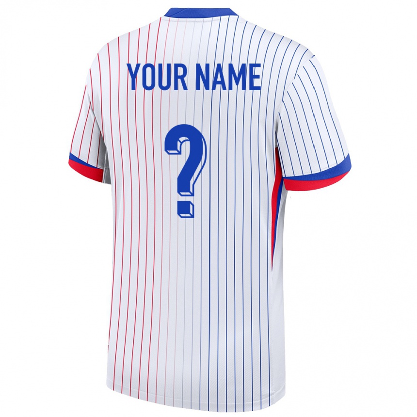 キッズフットボールフランスあなたの名前#0白アウェイシャツ24-26ジャージーユニフォーム