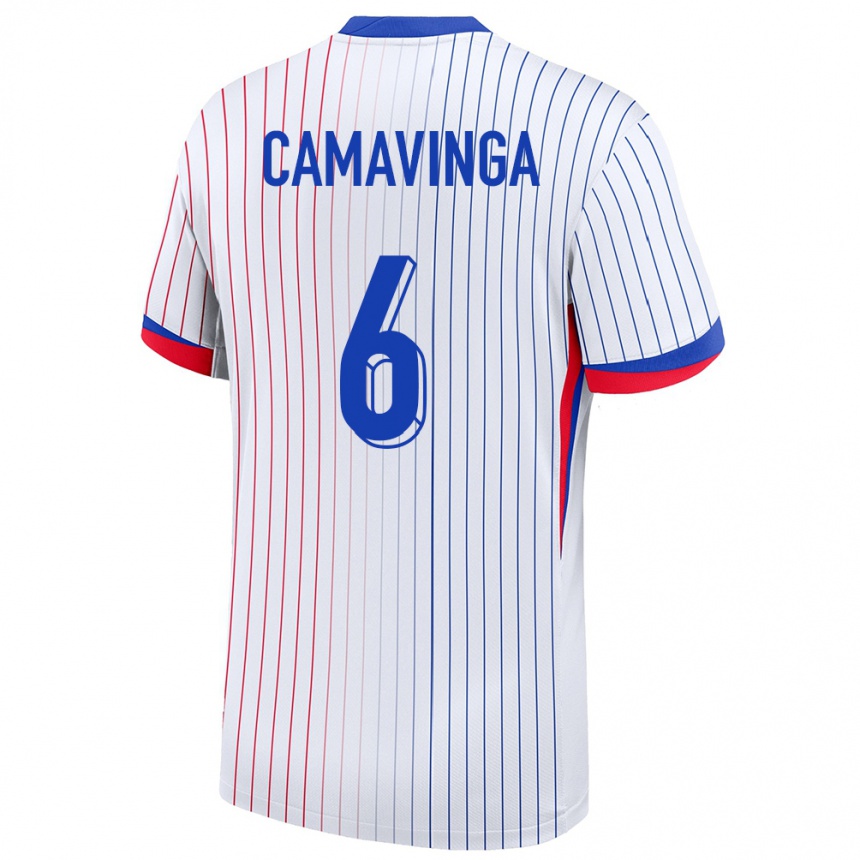キッズフットボールフランスエドゥアルド・カマヴィンガ#6白アウェイシャツ24-26ジャージーユニフォーム