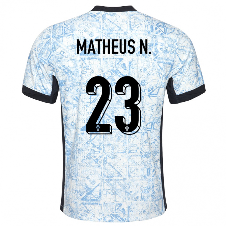 キッズフットボールポルトガルマテウス・ヌネス#23クリームブルーアウェイシャツ24-26ジャージーユニフォーム