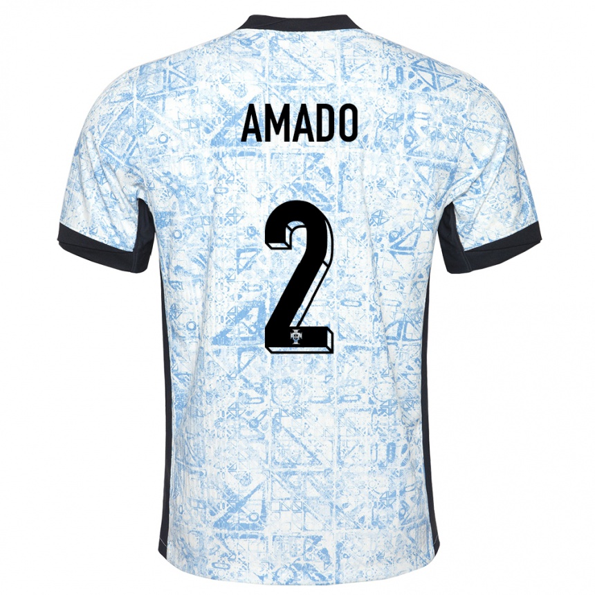 キッズフットボールポルトガルカタリーナ・アマド#2クリームブルーアウェイシャツ24-26ジャージーユニフォーム