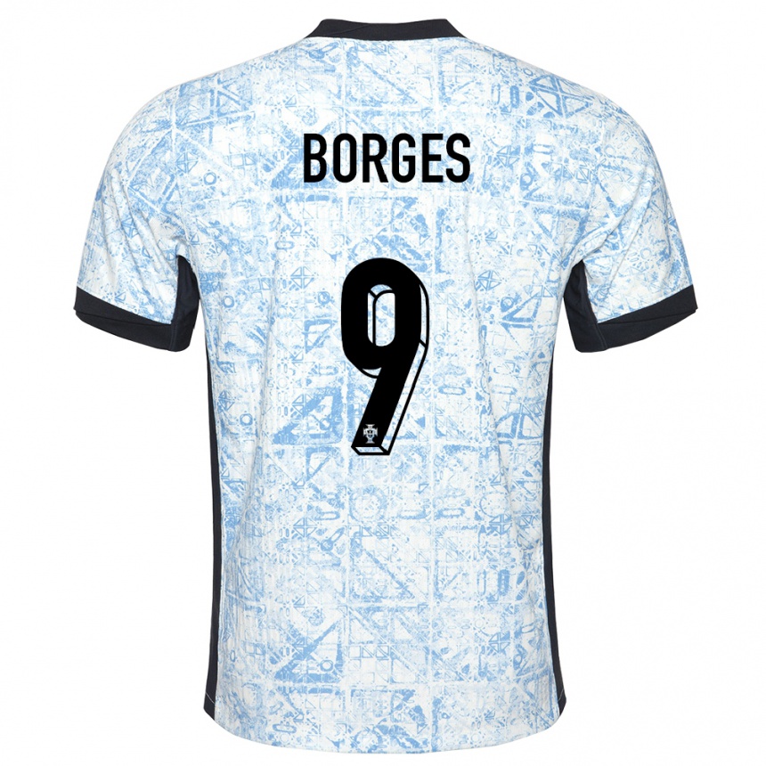 キッズフットボールポルトガルアナ・ボルジェス#9クリームブルーアウェイシャツ24-26ジャージーユニフォーム