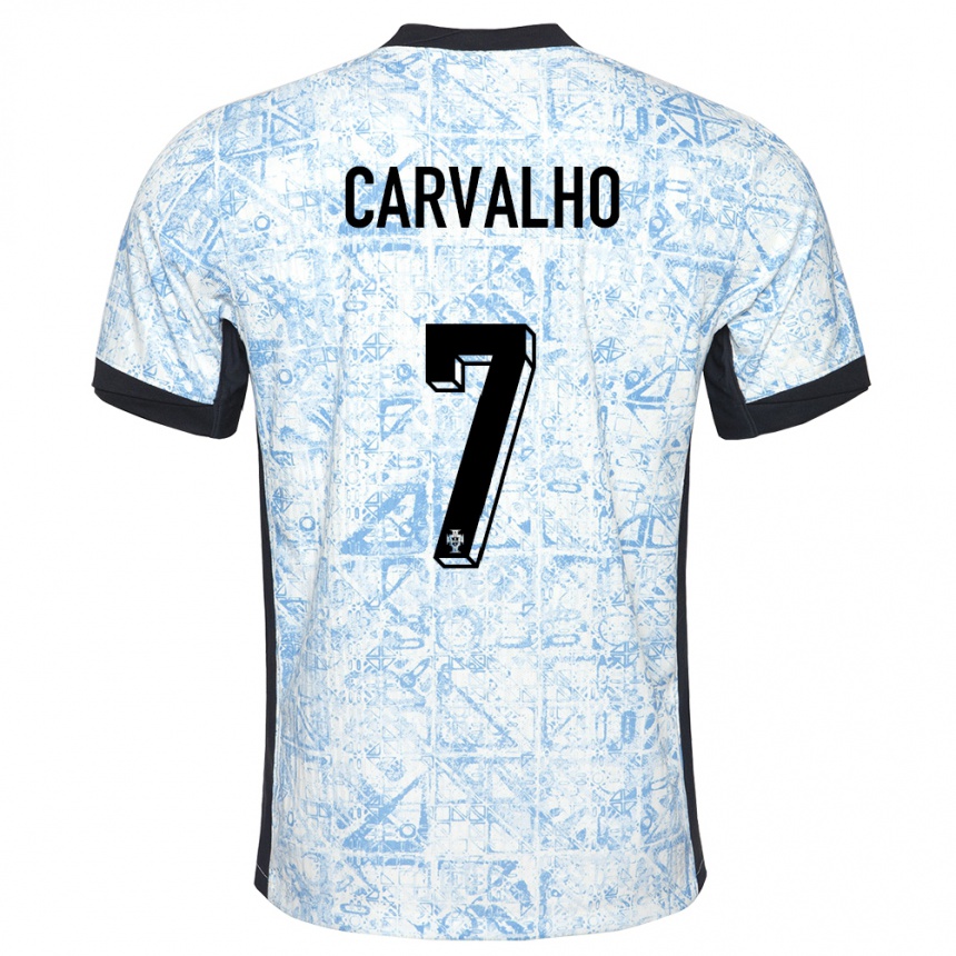キッズフットボールポルトガルファビオ・カルヴァーリョ#7クリームブルーアウェイシャツ24-26ジャージーユニフォーム