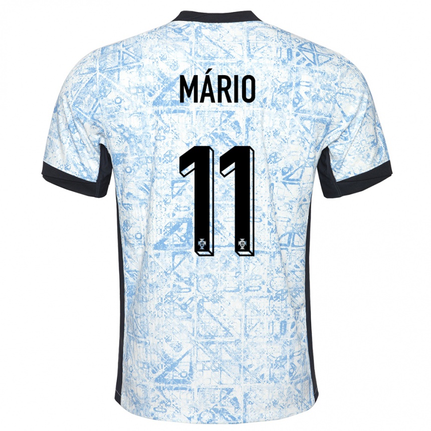キッズフットボールポルトガルジョアン・マリオ#11クリームブルーアウェイシャツ24-26ジャージーユニフォーム