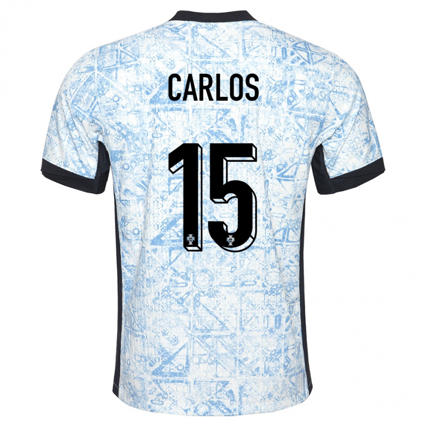 キッズフットボールポルトガルゼ・カルロス#15クリームブルーアウェイシャツ24-26ジャージーユニフォーム