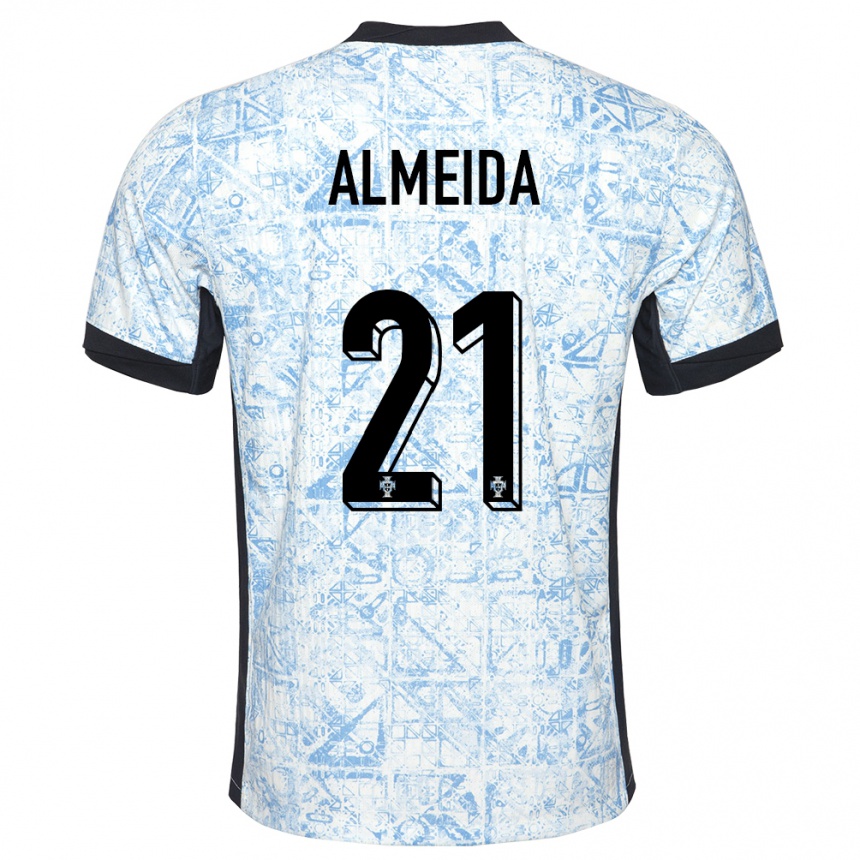 キッズフットボールポルトガルアンドレ・アルメイダ#21クリームブルーアウェイシャツ24-26ジャージーユニフォーム