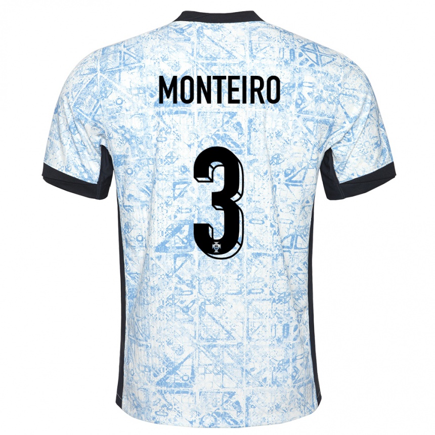 キッズフットボールポルトガルディオゴ・モンテイロ#3クリームブルーアウェイシャツ24-26ジャージーユニフォーム
