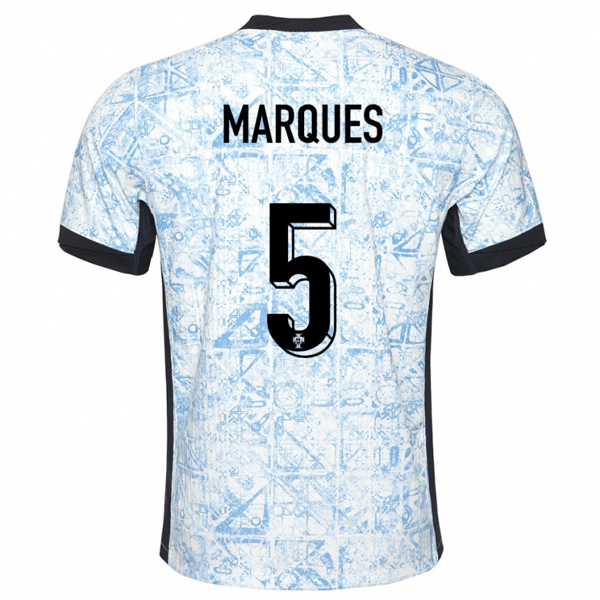 キッズフットボールポルトガルマーティム・マルケス#5クリームブルーアウェイシャツ24-26ジャージーユニフォーム