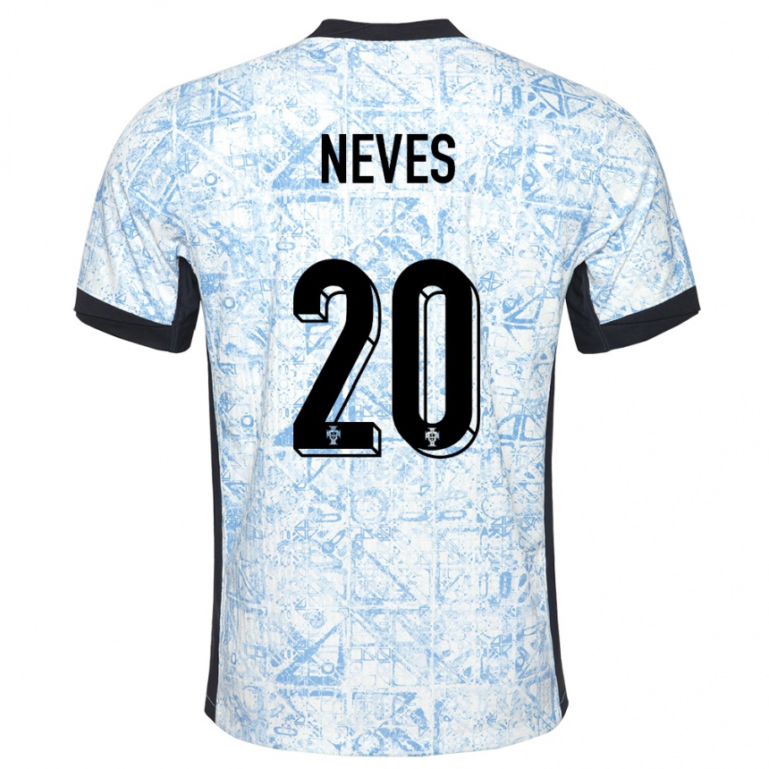 キッズフットボールポルトガルジョアン・ネベス#20クリームブルーアウェイシャツ24-26ジャージーユニフォーム