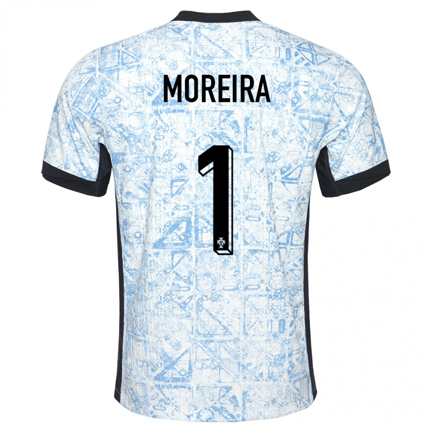 キッズフットボールポルトガルアンドレ・モレイラ#1クリームブルーアウェイシャツ24-26ジャージーユニフォーム