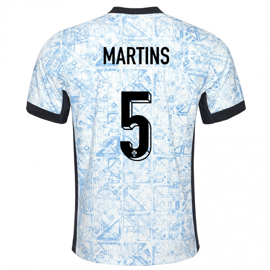 キッズフットボールポルトガルレアンドロ・マルティンス#5クリームブルーアウェイシャツ24-26ジャージーユニフォーム