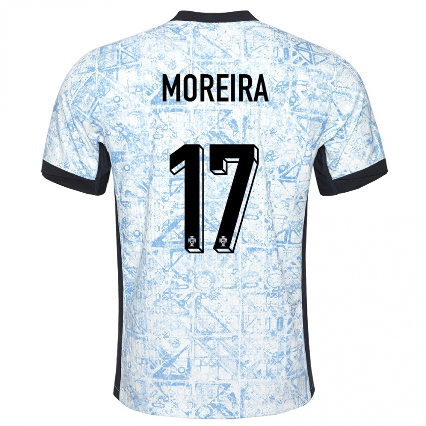 キッズフットボールポルトガルゴンサロ・モレイラ#17クリームブルーアウェイシャツ24-26ジャージーユニフォーム