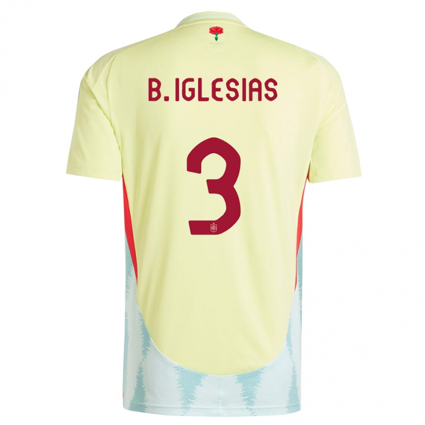 キッズフットボールスペインボルハ・イグレシアス#3黄アウェイシャツ24-26ジャージーユニフォーム