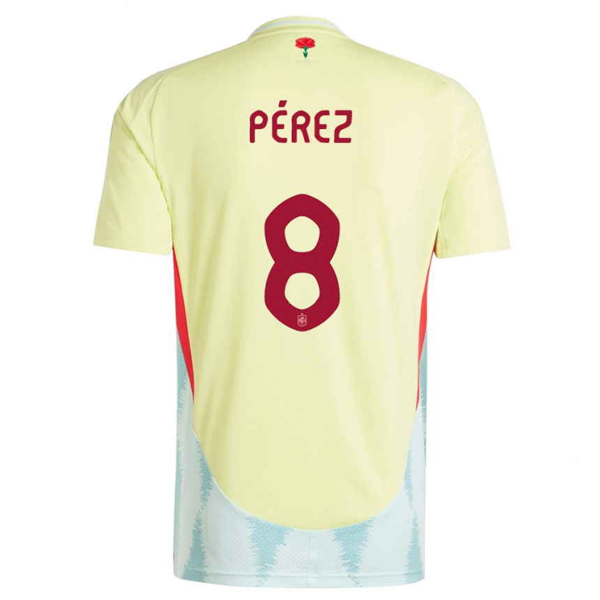 キッズフットボールスペインダニエル・ペレス#8黄アウェイシャツ24-26ジャージーユニフォーム