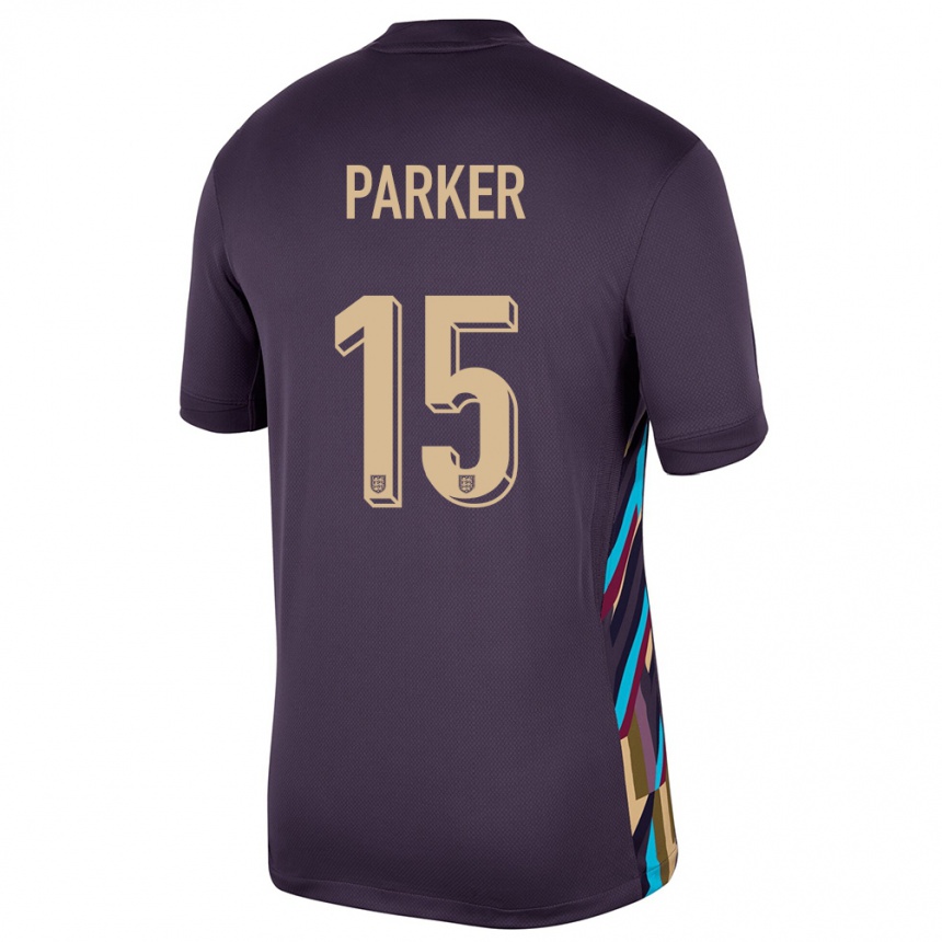 キッズフットボールイングランドルーシー・パーカー#15ダークレーズンアウェイシャツ24-26ジャージーユニフォーム