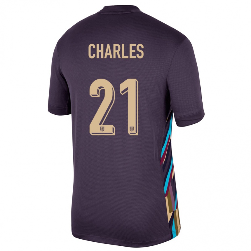 キッズフットボールイングランドニアム・チャールズ#21ダークレーズンアウェイシャツ24-26ジャージーユニフォーム
