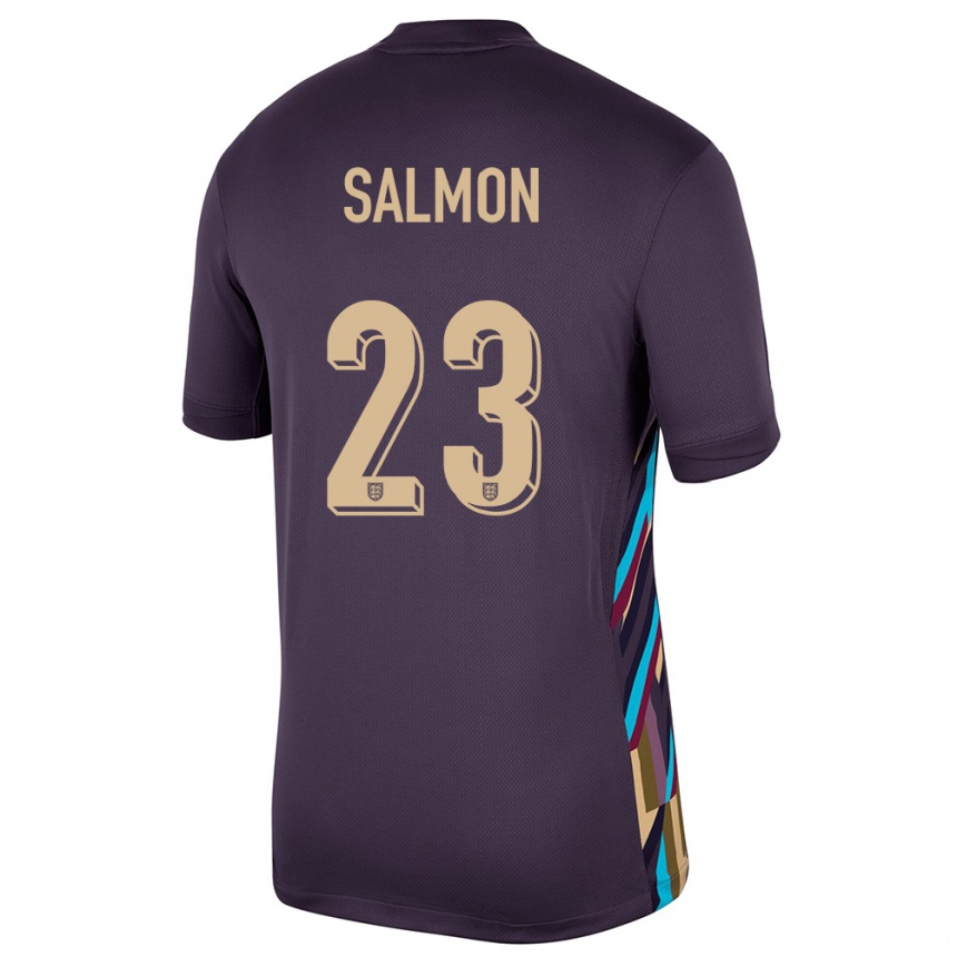 キッズフットボールイングランドエボニー・サーモン#23ダークレーズンアウェイシャツ24-26ジャージーユニフォーム
