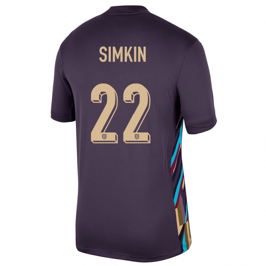 キッズフットボールイングランドトミー・シムキン#22ダークレーズンアウェイシャツ24-26ジャージーユニフォーム