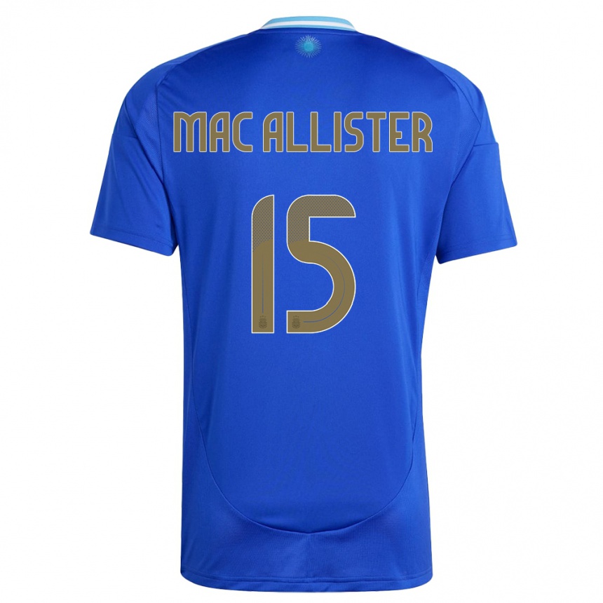キッズフットボールアルゼンチンアレクシス・マック・アリスター#15青アウェイシャツ24-26ジャージーユニフォーム