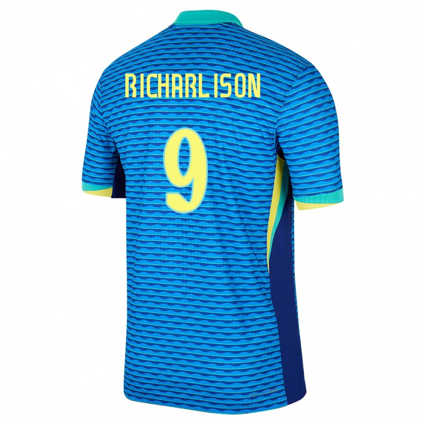 キッズフットボールブラジルリシャルリソン・デ・アンドラーデ#9青アウェイシャツ24-26ジャージーユニフォーム