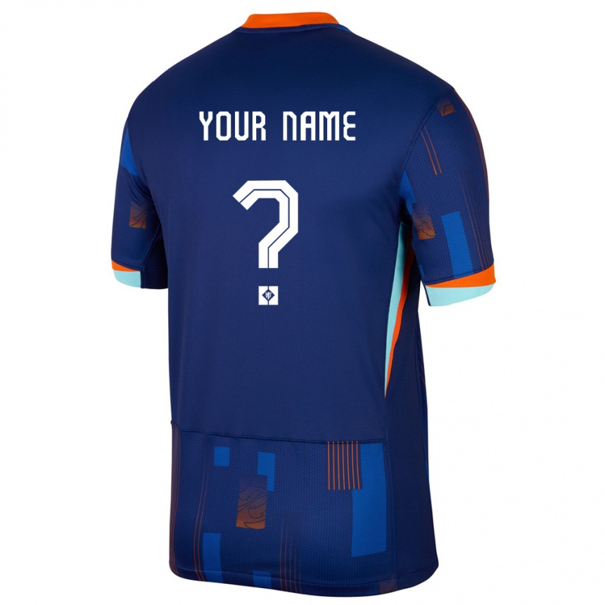 キッズフットボールオランダあなたの名前#0青アウェイシャツ24-26ジャージーユニフォーム