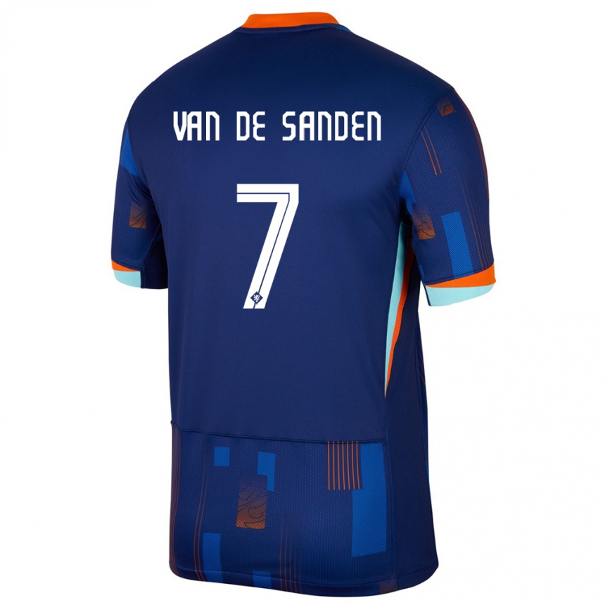 キッズフットボールオランダシャニセ・ファンデサンデン#7青アウェイシャツ24-26ジャージーユニフォーム
