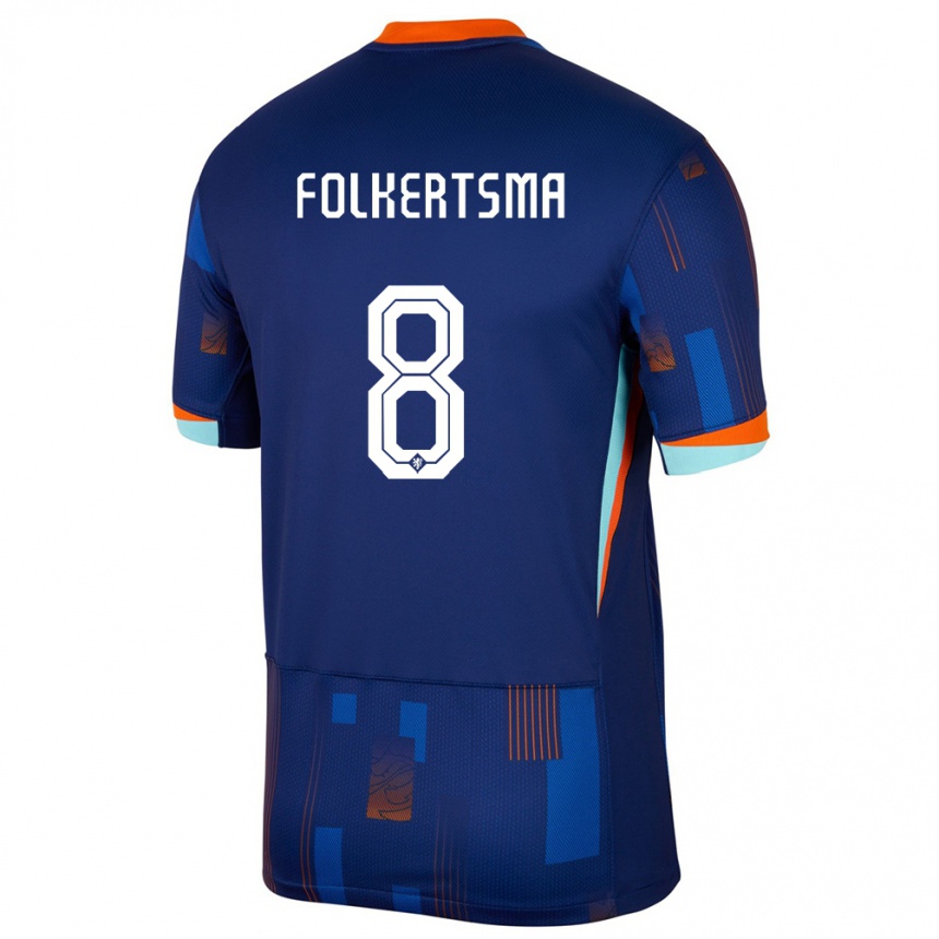 キッズフットボールオランダシスカ・フォルケルツマ#8青アウェイシャツ24-26ジャージーユニフォーム
