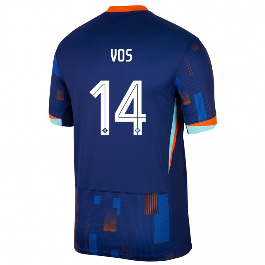 キッズフットボールオランダシルヴァーノ・フォス#14青アウェイシャツ24-26ジャージーユニフォーム