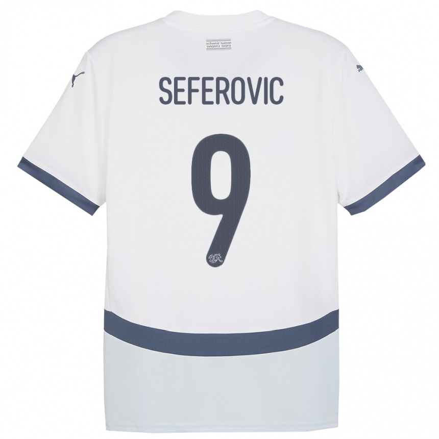 キッズフットボールスイスハリス・セフェロヴィッチ#9白アウェイシャツ24-26ジャージーユニフォーム