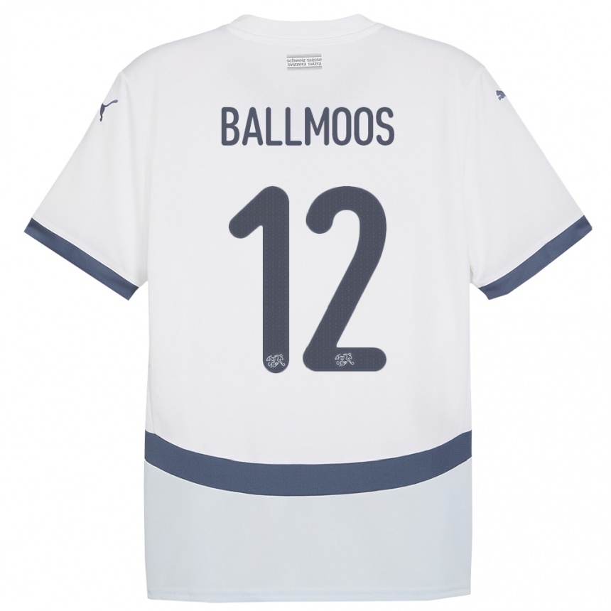キッズフットボールスイスダビド・フォン・バルモース#12白アウェイシャツ24-26ジャージーユニフォーム