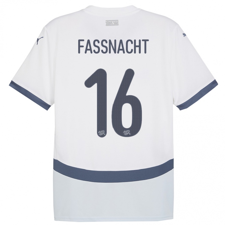 キッズフットボールスイスクリスティアン・ファスナハト#16白アウェイシャツ24-26ジャージーユニフォーム