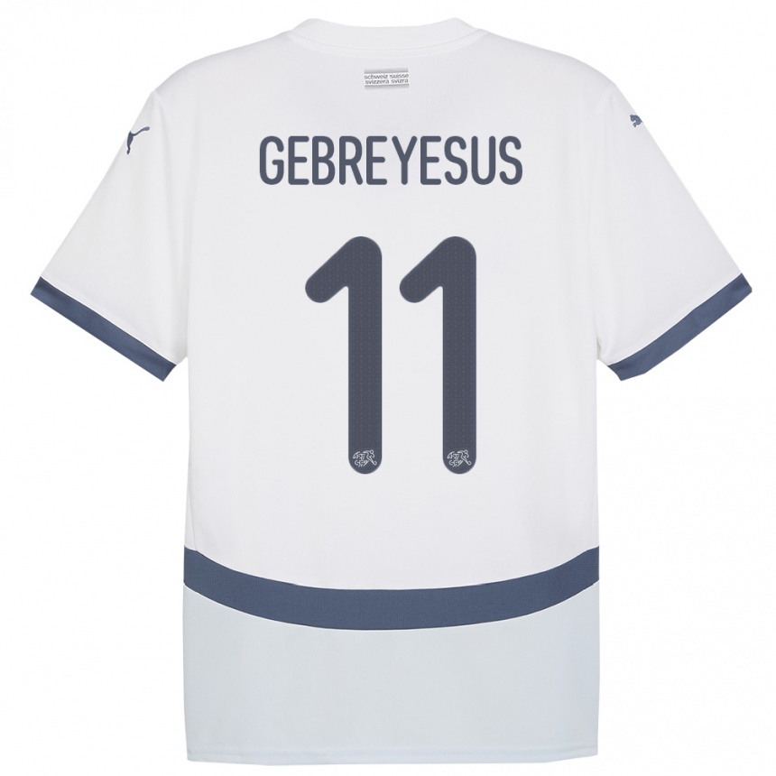 キッズフットボールスイスエシー・ゲブレイサス#11白アウェイシャツ24-26ジャージーユニフォーム