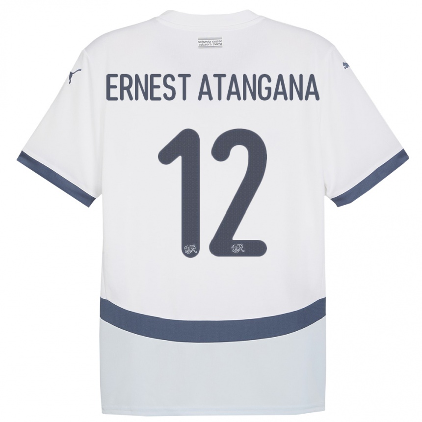 キッズフットボールスイスブライアン・アーネスト・アタンガナ#12白アウェイシャツ24-26ジャージーユニフォーム